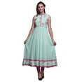 thumbnail image 1 of Bimba Pastel Mint Floral Anarkali Dress Mandarin Collar Sleeveless Kurtis for Women Print Maxi Dress X-Small, 1 of 6