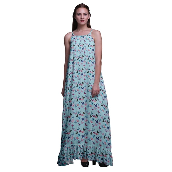 Bimba Pastel Mint16 Butterfly Artistic Nightgowns For Women Rayon Printed Spaghetti Strap Womens Nightwear Lingerie XX-Large