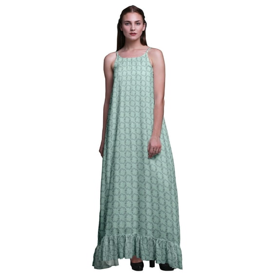 Bimba Pastel Mint2 Hand Drawn Dot & Wreath Nightgowns For Women Rayon Printed Spaghetti Strap Womens Nightwear Lingerie Small