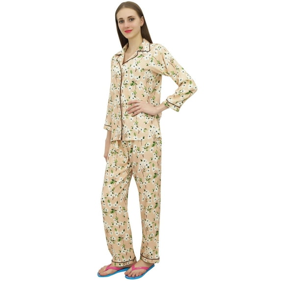Bimba Peach Shirt With Elastic Waist Pajama Pant 2 Pcs Printe Night Wear Set-8