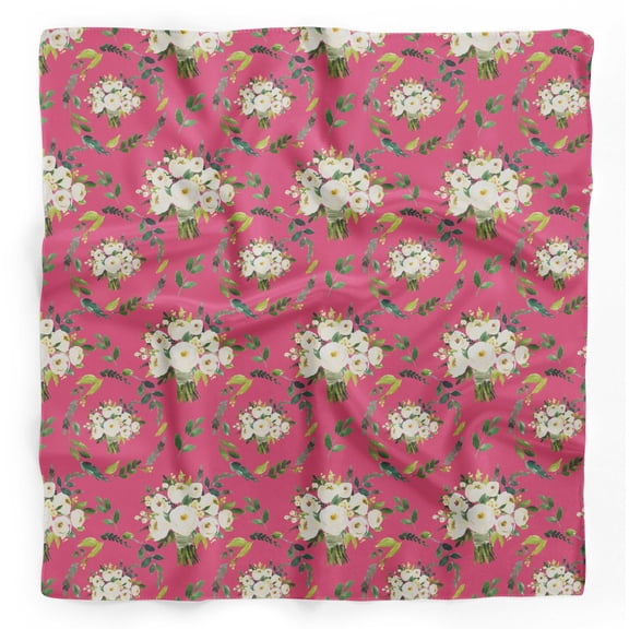 Bimba Pink Arabian Jasmine Wreath Floral Pure Silk Printed Head Bandanas Summer Neck Wrap Scarf 40 x 80 Inches