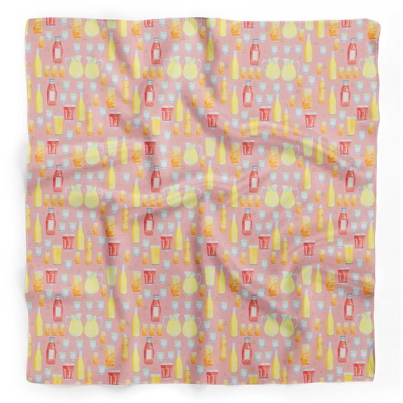 Bimba Pink Bottle & Glass Kitchen Printed Pure Silk Scarf For Hair Neck Head Bandanas For Women 40 x 40 Inches