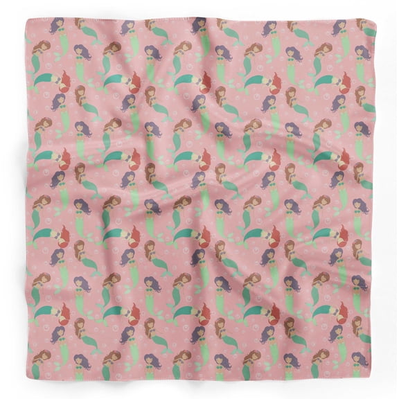 Bimba Pink Bubbles & Mermaid Ocean Pure Silk Printed Head Bandanas Summer Neck Wrap Scarf 40 x 40 Inches