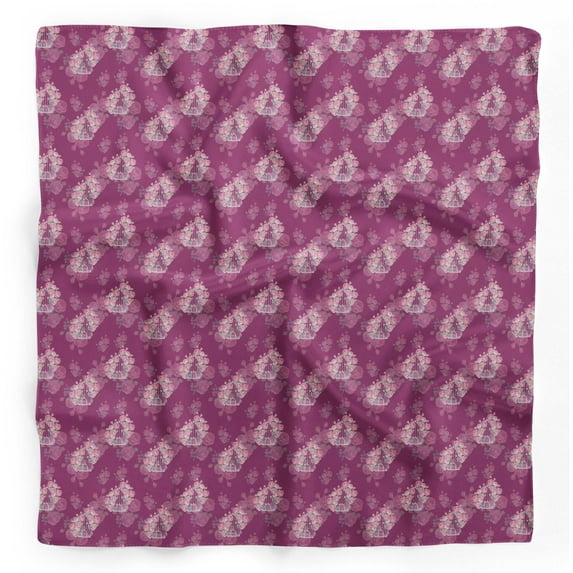 Bimba Pink Cage & Grandiflora Roses Floral Pure Silk Printed Scarf Dupatta Head Neck Wrap Bandanas For Women 40 x 40 Inches