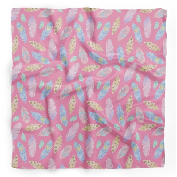 Bimba Pink Feathers Watercolor Printed Pure Silk Scarf Neck Wrap Summer Hair Bandanas For Women 40 x 40 Inches