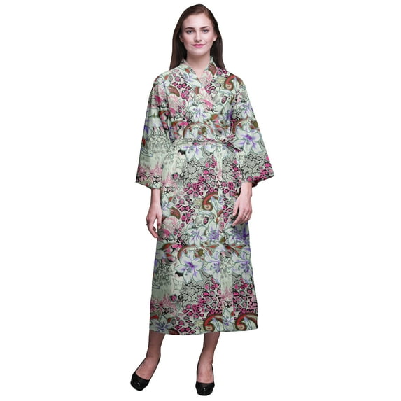 Bimba Pink Floral Leopard Skin,Paisley & Lily Cotton Robe Women Long Bridesmaid Getting Ready Shirt Dresses Printed Kimono Robe Cotton X