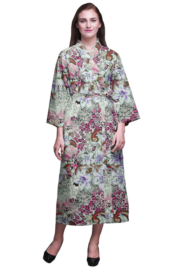 Pink Floral Leopard Skin,Paisley & Lily Long Robes For Women Printed Bride Getting Ready Bridesmaid Robes Cotton Bathrobes S