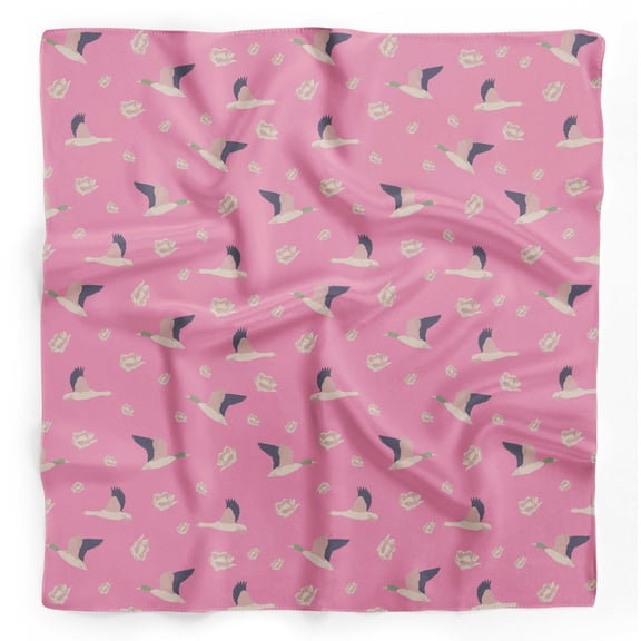 Bimba Pink Floral & Stork Bird Pure Silk Printed Scarf Dupatta Head Neck Wrap Bandanas For Women 40 x 80 Inches