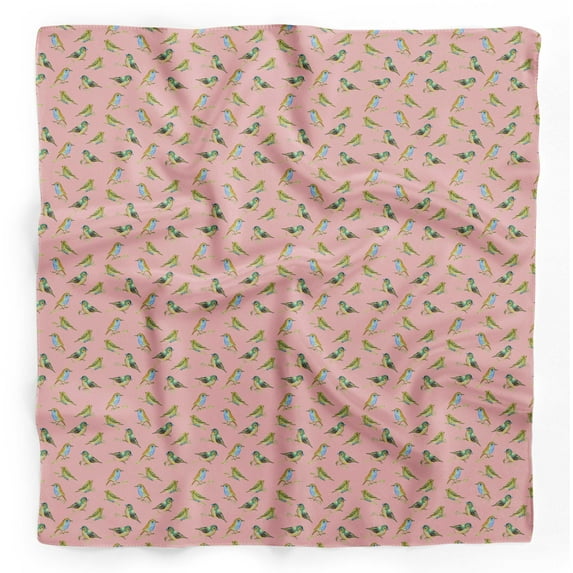 Bimba Pink Flycathcer Bird Printed Pure Silk Scarf For Hair Neck Head Bandanas For Women 40 x 40 Inches