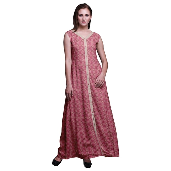 Bimba Pink Geometric Indian Kurtis For Women Solid Readymade Anarkali Dress Printed Indian Kurti XX-Large