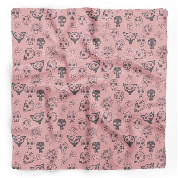 Bimba Pink Heart & Tribal Skull Printed Pure Silk Scarf For Hair Neck Head Bandanas For Women 40 x 40 Inches
