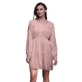 thumbnail image 1 of Bimba Pink Leaf Floral Women Tunic Top Long Sleeve Button Down Print Short Causal Dress-Large, 1 of 7