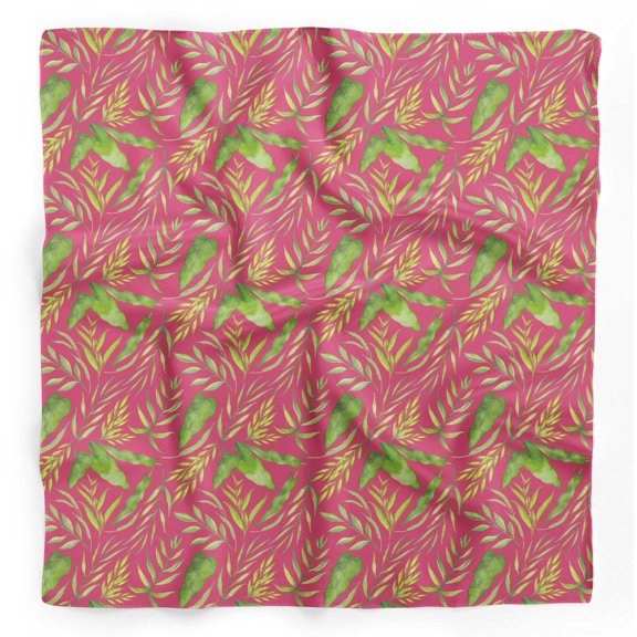 Bimba Pink Leaf Leaves Pure Silk Printed Scarf Dupatta Head Neck Wrap Bandanas For Women 40 x 40 Inches