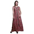 thumbnail image 1 of Bimba Pink Leaves Anarkali Dress Mandarin Collar Sleeveless Kurtis for Women Print Maxi Dress XXX-Large, 1 of 6