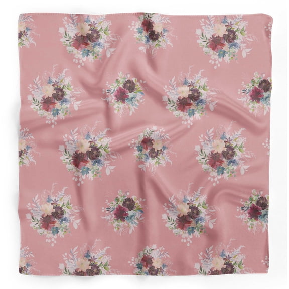 Bimba Pink Leaves & Peony Floral Printed Pure Silk Scarf For Hair Neck Head Bandanas For Women 40 x 40 Inches