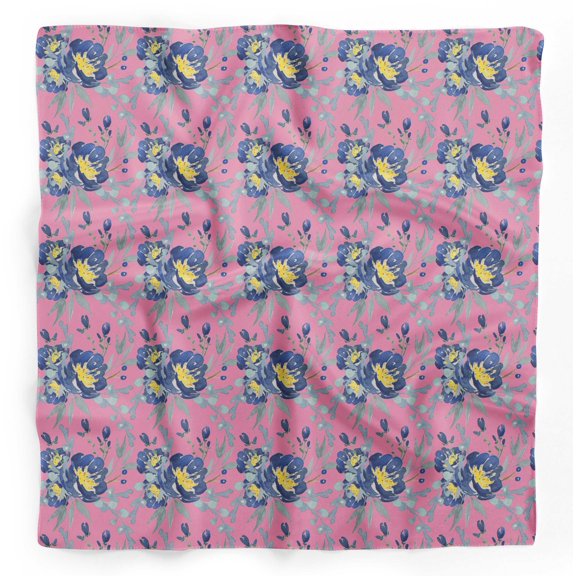 Bimba Pink Leaves & Peony Floral Pure Silk Printed Head Bandanas Summer Neck Wrap Scarf 40 x 40 Inches