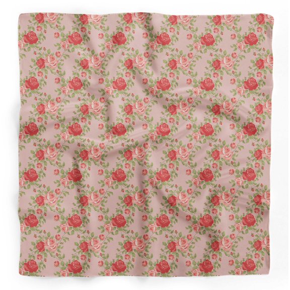 Bimba Pink Leaves & Rose Floral Pure Silk Printed Scarf Dupatta Head Neck Wrap Bandanas For Women 40 x 40 Inches