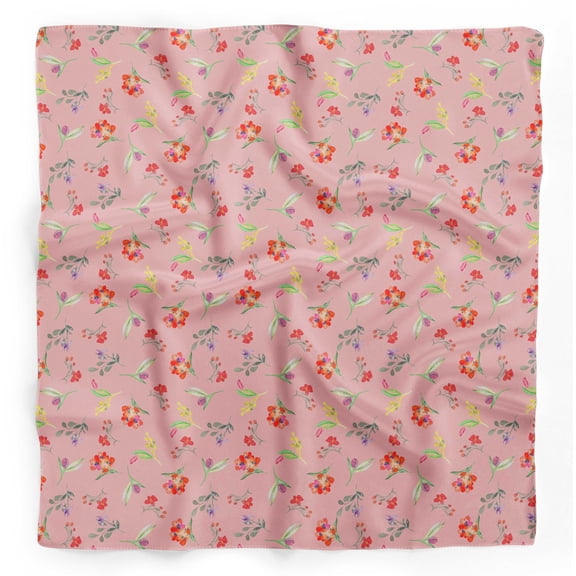 Bimba Pink Leaves & Tulip Floral Pure Silk Printed Scarf Dupatta Head Neck Wrap Bandanas For Women 40 x 40 Inches