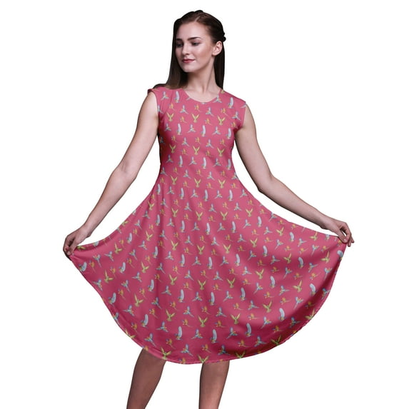 Bimba Pink Macaw Parrot Bird Printed Knee Length Ladies Sleeveless Holiday Wear Tank Dress-XX-Large