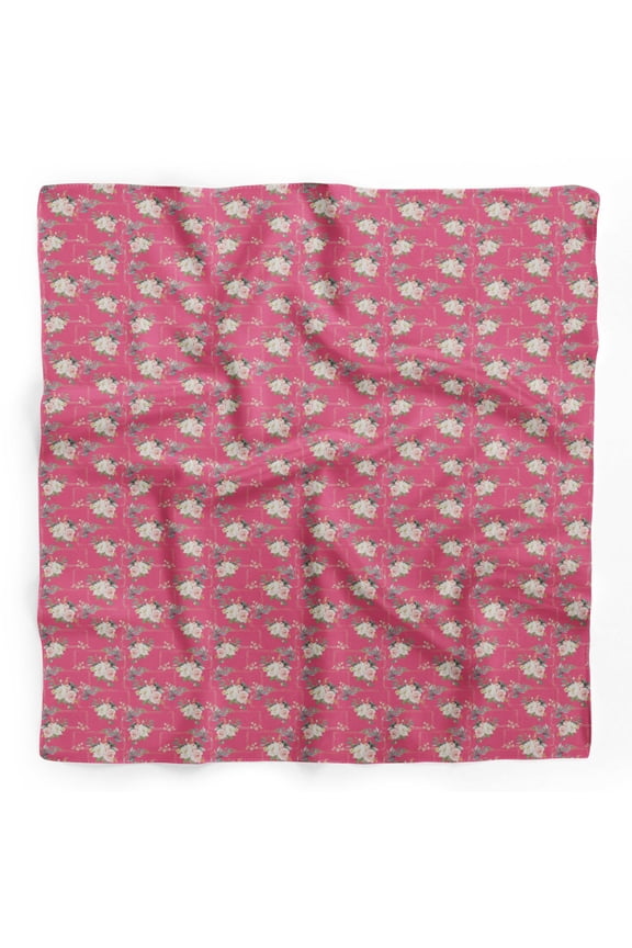 Pink Ranunculus & Roses Floral Pure Silk Printed Scarf Dupatta Head Neck Wrap Bandanas For Women 40 x 40 Inches