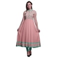 thumbnail image 1 of Bimba Pink Salmon Folk Art Indian Long Kurti For Women Party Wear Printed Sleeveless Anarkali Kurti Dress Small, 1 of 6