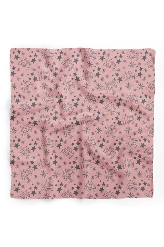 Pink Star & Snowflakes Text Pure Silk Printed Scarf Dupatta Head Neck Wrap Bandanas For Women 40 x 40 Inches