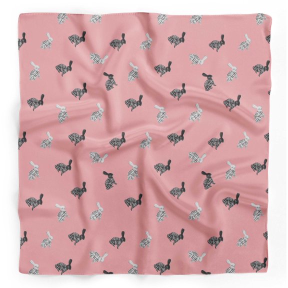 Bimba Pink Text & Stencil Rabbit Animal Printed Pure Silk Scarf For Hair Neck Head Bandanas For Women 40 x 80 Inches