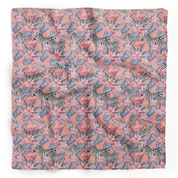 Bimba Pink Tropical Leaves,Wild Animal & Flamingo Bird Printed Pure Silk Scarf Neck Wrap Summer Hair Bandanas For Women 40 x 40 Inches