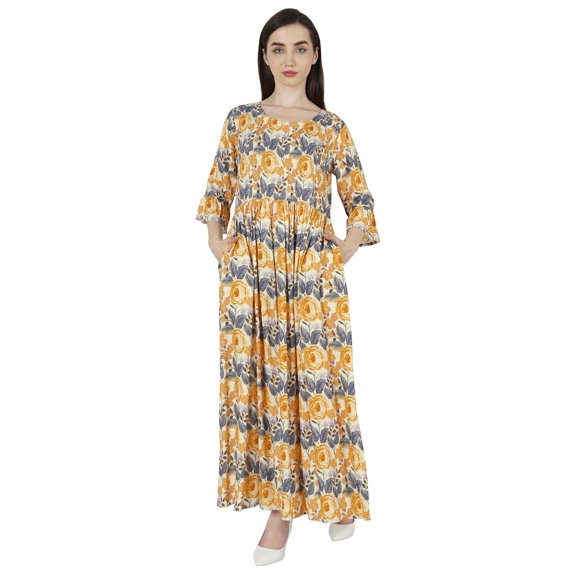 Bimba Pintuck Dresses For Womens Casual Summer Printed Summer Maxi Dress With Pockets