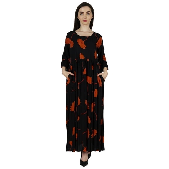 Bimba Pintuck Dresses For Womens Casual Summer Printed Summer Maxi Dress With Pockets