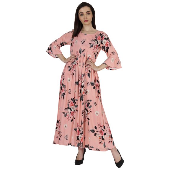 Bimba Pintuck Dresses For Womens Casual Summer Printed Summer Maxi Dress With Pockets