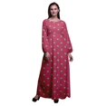 thumbnail image 1 of Bimba Polyester Georgette Leaves & Anemone Floral Printed Womenâ€™s Long Sleeve Elastic Waist MaxiÂ&nbsp;DressÂ&nbsp;Gown-XXX-Large Pink, 1 of 5