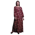 thumbnail image 1 of Bimba Polyester Georgette Leaves & Peony Floral Printed Womenâ€™s Long Sleeve Elastic Waist MaxiÂ&nbsp;DressÂ&nbsp;Gown-XSmall Burgundy, 1 of 5