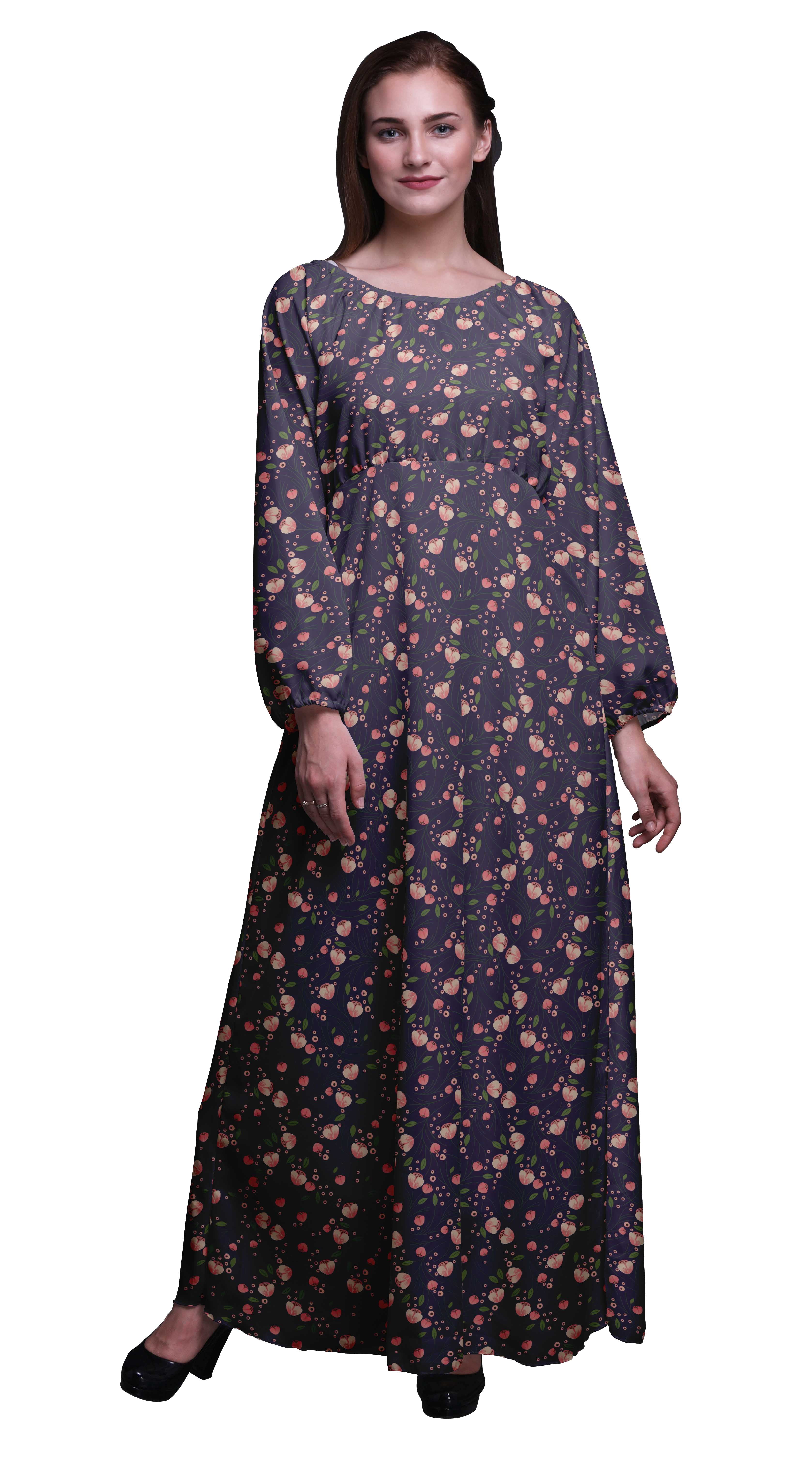 Bimba Polyester Georgette Leaves & Tulip Floral Print Womens Long  Elastic Waist Casual Summer Maxi&nbsp;Dress-XXX-Large - Walmart.com
