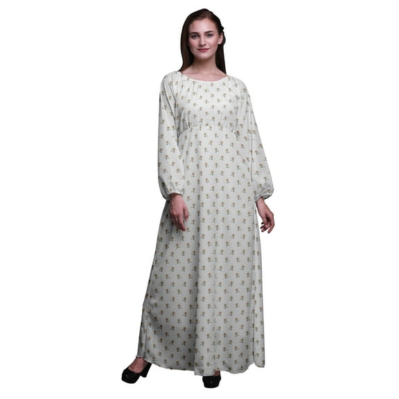 Bimba Polyester Georgette Rose Floral Printed Womenâ€™s Long Sleeve MaxiÂ&nbsp;DressÂ&nbsp;Elastic Waist Gown-Large