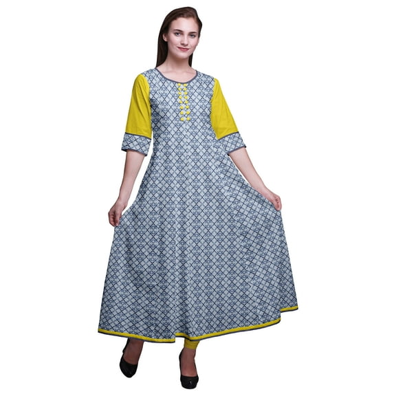 Bimba Print Long Anarkali For Women Indian Kurti Casual Ethnic Tunic