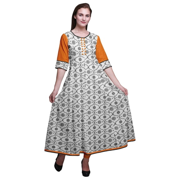 Bimba Print Long Anarkali For Women Indian Kurti Casual Ethnic Tunic