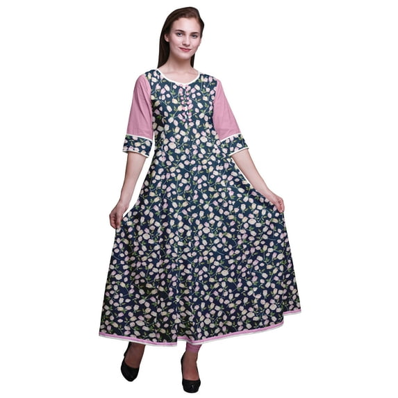 Bimba Print Long Anarkali For Women Indian Kurti Casual Ethnic Tunic