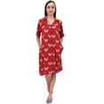 thumbnail image 1 of Bimba Print Red Women Short Sleeve Front Opening Sleepshirt Nightwear - 8, 1 of 8