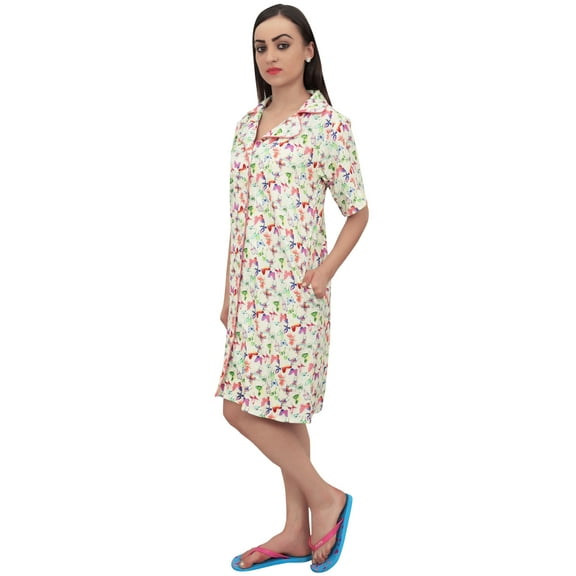 Bimba Print Women Short Sleeve Sleepshirt Button-Front Nightshirt - 8