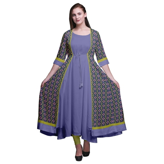 Bimba Printed Anarkali Dress For Women Indian Kurti Sleeveless Flared Kurta