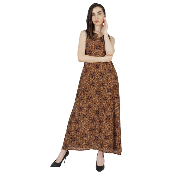Bimba Printed Ankle Length Ethnic Dresses For Womens Sleeveless Casual Dress Indo Western Wear
