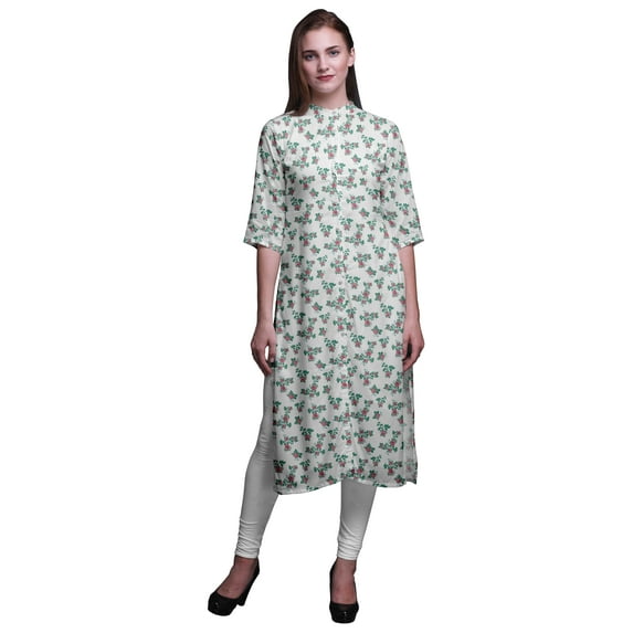 Bimba Printed Button Down Straight Tunic Dresses For Women Kurti Large