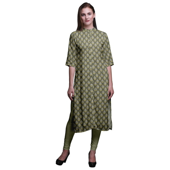 Bimba Printed Button Down Straight Tunic Dresses For Women Kurti Medium