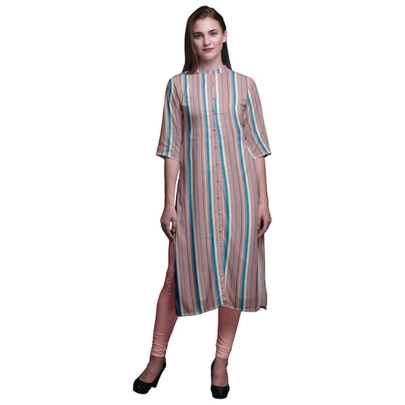Bimba Printed Button Down Straight Tunic Dresses For Women Kurti Medium