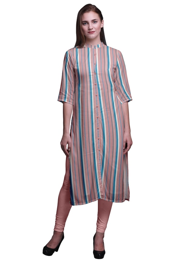 Printed Button Down Straight Tunic Dresses For Women Kurti Small