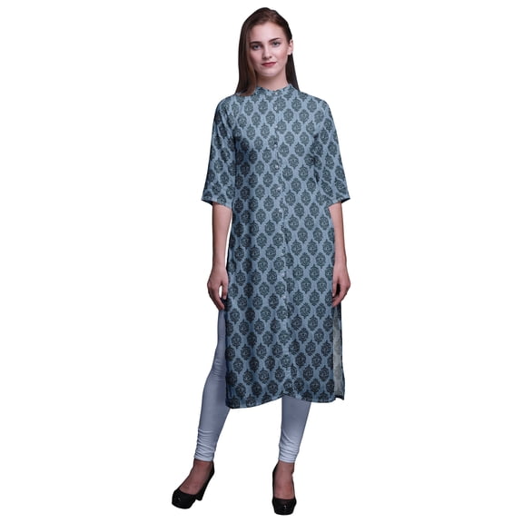 Bimba Printed Button Down Straight Tunic Dresses For Women Kurti X-Large