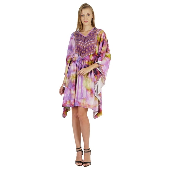 Bimba Printed Caftan Gown Maxi Robe Dress For Women Beachwear Short Swimsuit Cover Up