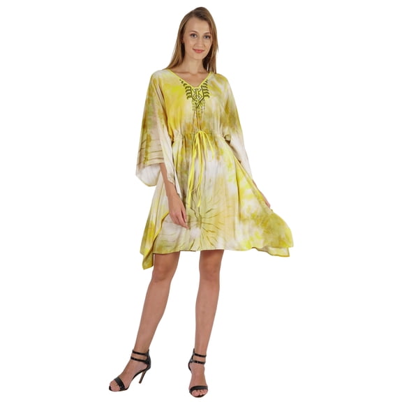 Bimba Printed Caftan Gown Maxi Robe Dress For Women Beachwear Short Swimsuit Cover Up