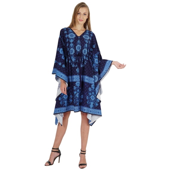 Bimba Printed Caftan Gown Maxi Robe Dress For Women Beachwear Short Swimsuit Cover Up